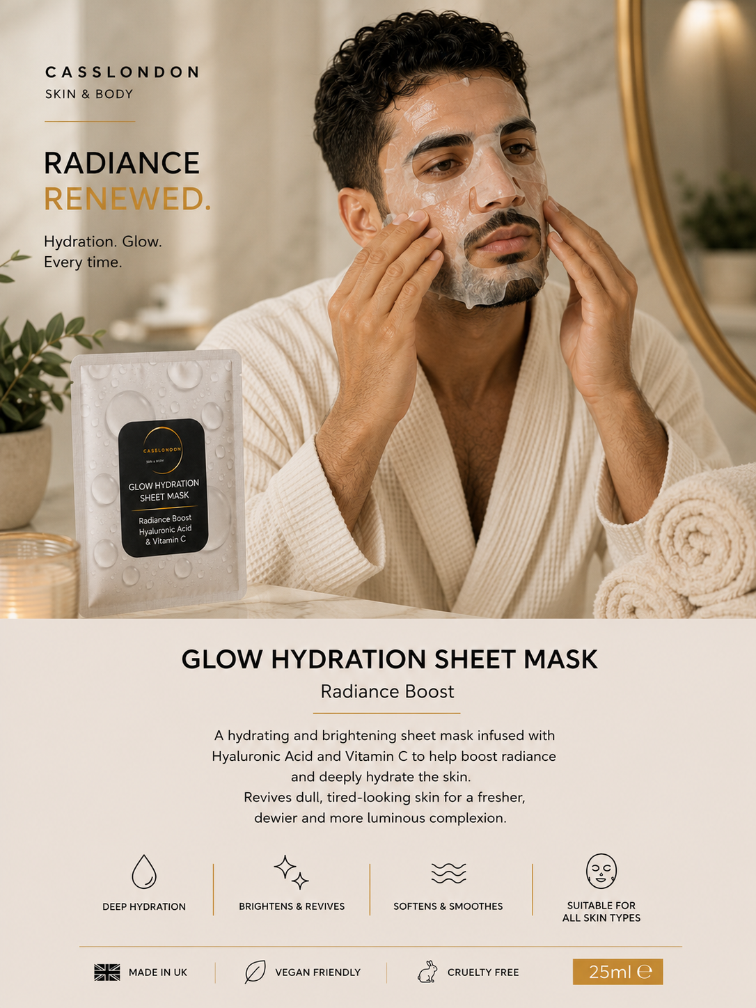 GLOW HYDRATION SHEET MASK Radiance Boost – Hyaluronic Acid & Vitamin C