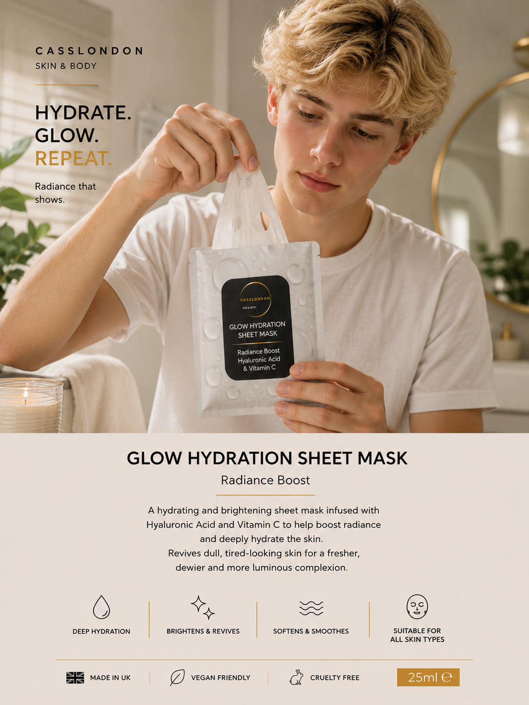 GLOW HYDRATION SHEET MASK Radiance Boost – Hyaluronic Acid & Vitamin C